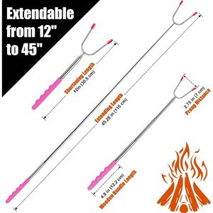 Bâtons de cuisson extra longs en acier inoxydable de 45 pouces pour guimauves au feu, brochettes pour S'mores, fourchettes à hot-dogs, allume-feu durables - Product Image 3