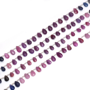 Perles de saphir naturel multicolores de qualité supérieure, facettées en forme de poire, 8 pouces, pour la fabrication de bijoux et bracelets - Product Image 1