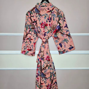 Robe kimono en velours rose pour femme avec imprimé floral, chemise de nuit en coton pour l'été, cadeau de Noël pour demoiselles d'honneur, prix de gros - Product Image 1