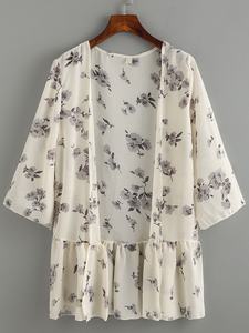 Robe de plage à imprimé de fleurs pour femmes, vente en gros, Caftan, Cover-Up, vêtements de plage, manches amples, volants avant avec dentelle - Product Image 3
