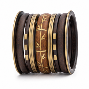 Wooden <b>Bangle</b> Set with Gold Accents Wooden <b>Bangle</b> <b>Bracelets</b> Women Girls Handmade Eco-Friendly Wall Hanging Unisex Traditional - Product Image 2