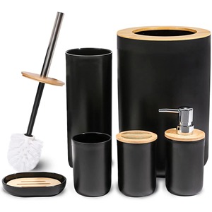 Ensemble de salle de bain élégant en métal noir, idéal pour le nettoyage quotidien, les comptoirs de lavabo, les salles de bain et les spas d'hôtel, provenant d'Inde. - Product Image 1