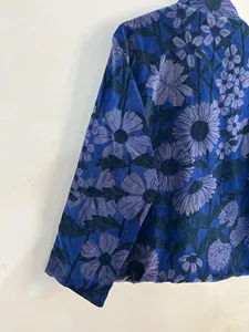 <b>Women</b> Blue Floral Velvet <b>Jacket</b> Boho Printed Short Coat Vintage Style <b>Lightweight</b> Ethnic Outerwear - Product Image 5