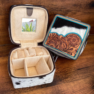 Boîte d'emballage en cuir repoussé à la main de luxe portable pour bague de voyage collier boîte à bijoux boîte de rangement en cuir de vachette pour femmes organisateur de boîte à bijoux - Product Image 2