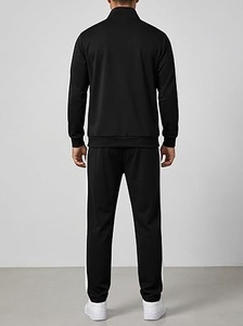 Men's Black Tracksuit Set Full Sleeve Stand Collar Zipper Closure Breathable Casual Autumn Wear Regular Fit Solid Color - Product Image 3