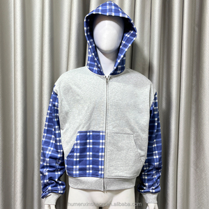 Sweat-shirt à capuche pour homme, patchwork à carreaux, coupe classique, tricot en coton décontracté, vêtements d'automne - Product Image 2