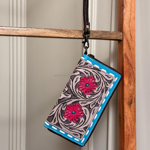 กระเป๋าคลัทช์งานประดิษฐ์ทำจากหนังแท้สำหรับผู้หญิงกระเป๋าสตางค์อเนกประสงค์ลายดอกไม้สีแดง - Product Image 2