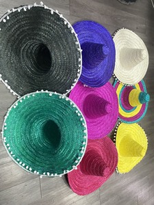 Chapeau de paille Sombrero jaune rayé à large bord de 60 cm du Vietnam, avec logo brodé, unisexe, avec cordon, pour le sport, les voyages, décontracté, été, plage - Product Image 1