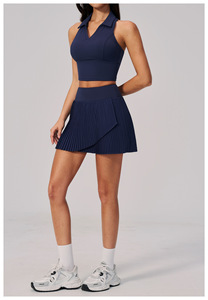 Conjunto de falda de tenis plisada ligera y elástica en cuatro direcciones, transpirable, que absorbe el sudor, uniforme deportivo para yoga y entrenamiento de tenis. - Product Image 3