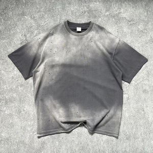 T-shirt à manches courtes pour homme Zhilian, coupe classique, vert fluo, broderie sur le devant, col rond décontracté, jersey 100% coton respirant, 180g - Product Image 3