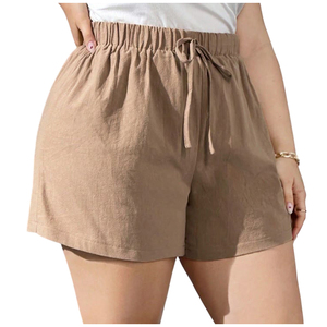 Shorts de Lino para Mujer, Cintura Alta, Color Sólido, con Cordón, Casuales, Transpirables, Tejido de Lino, Corte Regular - Product Image 2