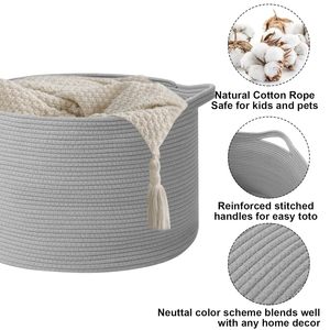 65L Large Woven Cotton Rope Nursery <b>Basket</b>, Laundry <b>Basket</b> Laundry <b>Hamper</b> with Handles,Blanket <b>Basket</b> Storage Bin <b>for</b> Toys - Product Image 3