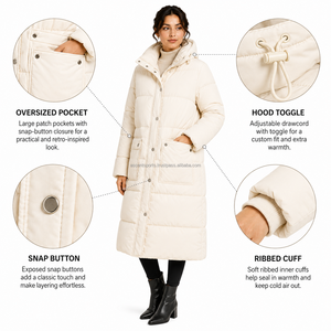 Manteau matelassé long coupe-vent à capuche pour femme, veste chaude personnalisée pour l'hiver, vente en gros OEM, fabricant, mode féminine - Product Image 6