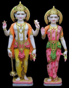 Statue de Laxmi Narayan en marbre blanc, attrayante et élégante, avec une finition de haute qualité, en position debout, pour la maison et le temple. - Product Image 6