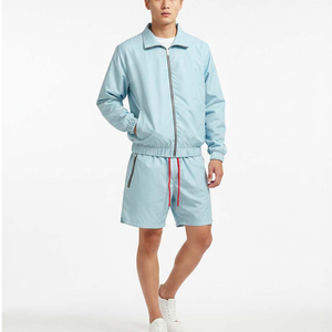<b>Men's</b> Customized Color Polyester Tracksuit Set Casual <b>Summer</b> Two-Piece Zipper <b>Jacket</b> Shorts Breathable Woven Solid Color - Product Image 2