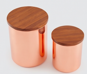 Copper <b>Canisters</b> With Wooden Lids Cylinder Shape Airtight For Kitchen Food Storage Use Modern Design Easy Clean - Product Image 4