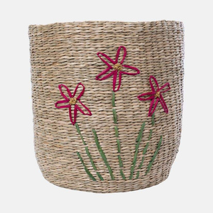 Cesto de Ropa Cuadrado Plegable de Bambú y Jacinto de Agua HNH Craft, con Tapa Bordada con Flores, Estilo Bohemio, Capacidad de 6-10L - Product Image 3