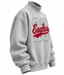 Pull-over col roulé personnalisé pour femme, motif gingham, coupe oversize, hiver, 100 % coton molletonné, manches longues, avec logo, vente en gros - Product Image 2