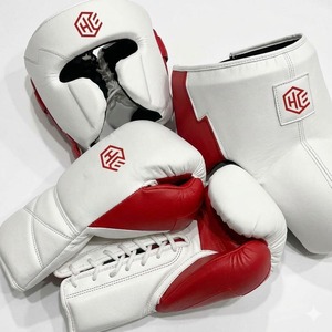 Hot Selling OEM ODM White Red Cowhide Leather Boxing Set Gloves <b>Head</b> Guard Shin Guards Durable <b>Training</b> Equipment - Product Image 1