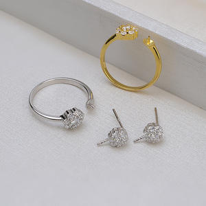 Ensemble de bijoux tendance pour femmes, argent S925, bague ouverte, boucles d'oreilles épaisses en perles avec support vide, DIY 1307 - Product Image 1