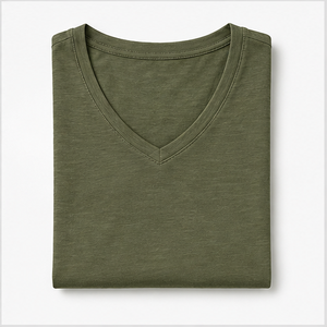 Camiseta Larga de Mujer, Cuello en V, Manga Corta, Color Verde Oliva, Modelo WTS-0015 - Product Image 5
