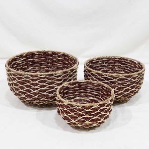 Rustic Indoor Seagrass Planter Set Flower Pot <b>Basket</b> Eco-Friendly Hanging for Home Decoration Round Open <b>Weave</b> No Handles - Product Image 1