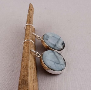 Pendientes de Ágata Azul Hechos a Mano, Plata de Ley 925, Estilo Bohemio Vintage, Pendientes Colgantes de Ágata con Banda, Proveedor de Joyería Fina - Product Image 6