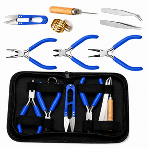 Kit de herramientas para hacer joyas, alicates de acero inoxidable con mangos azules para manualidades, juego de 8 piezas - Product Image 6