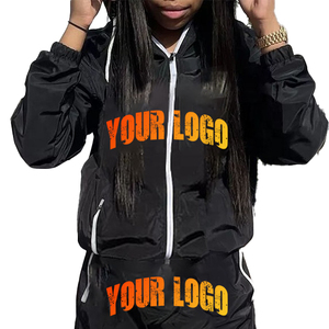 2026 Wholesale Custom Two Piece Eco-Friendly Printed <b>Windbreaker</b> <b>Black</b> Short Jacket 100% Cotton Streetwear Tracksuit Short Set - Product Image 2