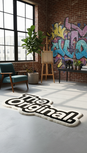 Alfombra de Lana Hecha a Mano con Tipografía Original Única, Antideslizante, Diseño en Blanco y Negro, Alfombra Decorativa para Sala de Estar - Product Image 4