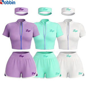 Ensemble 2 pièces tendance et très vendu pour femme : veste courte et short moulant en Spandex/Polyester, style Hip Hop décontracté et sportif, avec fermeture éclair, idéal pour l'été - Product Image 4