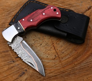 High Quality <b>Copper</b> Damascus Steel Folding Blade Pocket Knife Wholesale Factory Rates wood Handle Tactical Application - Product Image 5
