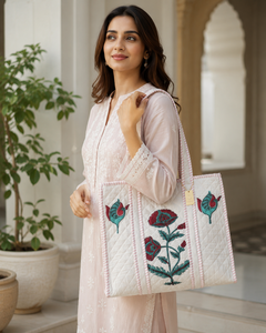 Premium Large Hand Block Printed Quilted Cotton Tote Bag Floral Jaipur <b>Shopper</b> Bag For Women Export Quality - Product Image 3