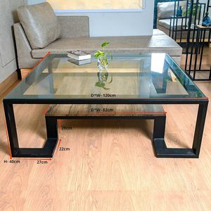 Juego de Mesa de Centro Moderna con Tapa de Vidrio y Hierro, Hecha a Mano, Ecológica, Modular, para Sala de Estar u Oficina, Diseño Contemporáneo - Product Image 3