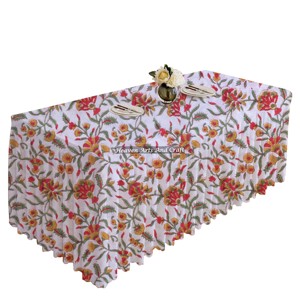 Hand Block Print Pleated Tablecloth <b>Table</b> <b>Cover</b> Indian Print <b>Table</b> Linen Valentine Day Gifts Custom Rectangle Pleated Tablecloth - Product Image 6