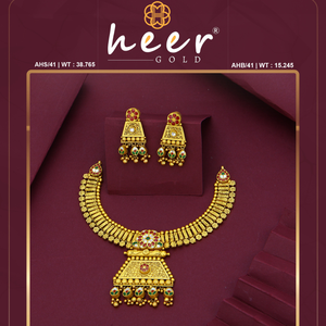 Collar tradicional de oro con diseño de templo antiguo, pendientes con colgante de piedras coloridas, joyería nupcial para mujer - Product Image 2
