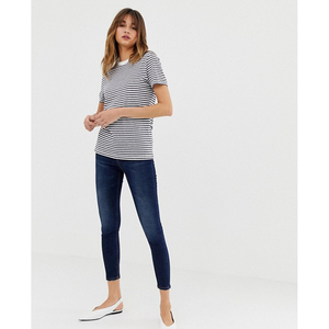 Camiseta de Manga Corta con Cuello Redondo y Rayas para Mujer, Corte Regular, Algodón Jersey, Estilo Casual, Ajuste Delgado, para Todas las Temporadas - Product Image 1