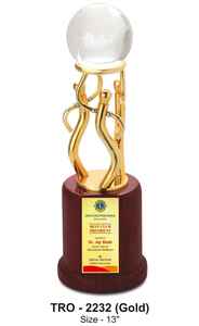 Trofeo de premio con diseño de bola de cristal, estructura dorada y base de madera, reconocimiento a la liderazza, premio anual a la excelencia. - Product Image 2