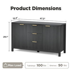 Credenza Nera Concava a Strisce con 2 Ante e 3 Cassetti, Mobile Moderno per Soggiorno - Product Image 5