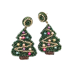 Handmade Multi-Color Seed Beads Christmas Tree Drop <b>Earrings</b> for Women and <b>Girls</b> Trendy Fashion <b>Studs</b> for Festivals - Product Image 1