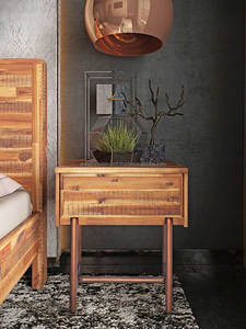Juego de Mesitas de Noche Rústicas de Madera Maciza de Mango con 1 Estación de Carga y 1 Cajón, Mesita de Noche Moderna, Mesa Auxiliar, Hecho a Mano en Almacén - Product Image 3