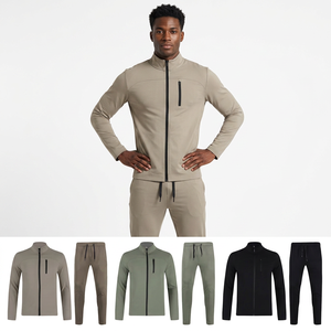 Conjunto Deportivo para Hombre, Color Sólido, Cierre Completo, Cuello Alto, Informal, para Correr, Otoño, Transpirable, Pantalones y Chaqueta de Poliéster y Algodón - Product Image 2