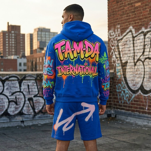 Ensemble survêtement avec sweat-shirt oversize et short de jogging |   Ensemble de survêtement en molleton personnalisé 2 pièces avec capuche - Product Image 3