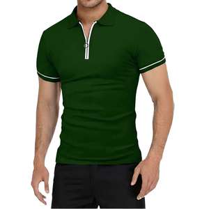 Polo à manches courtes pour homme, couleur unie, avec fermeture éclair, coupe décontractée, tricoté, noir - Product Image 6