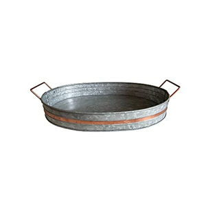 Galvanized Metal Serving Tray with Elegant <b>Copper</b> <b>Strip</b> and Iron Handles Decorative Farmhouse Platter for Weddings and Parties - Product Image 1