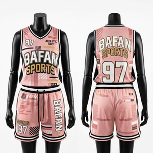 High Quality 165 GSM Poly Mesh Women Jersey Shorts Set <b>Peach</b> Pink Contrast Panel Design Custom Logo Women's Sets - Product Image 3