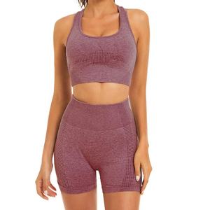 Meilleures ventes Ensemble de gymnastique 2 pièces pour femmes Collants au-dessus du genou avec motif solide Vêtements de fitness respirants pour l'entraînement - Product Image 1