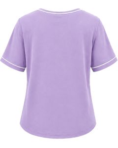 <b>Light</b> Purple Women V <b>Neck</b> T Shirt Contrast Piping Short Sleeve Pocket Tee Soft Breathable Casual Summer Top Comfortable Fit - Product Image 2