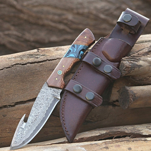 Cuchillo de Caza de Acero de Damasco Hecho a Mano Personalizado OEM, Cuchillo EDC de Hoja Fija para Camping y Actividades al Aire Libre con Funda de Cuero, Regalo - Product Image 1