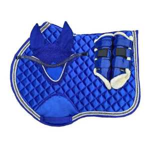 STYLO INTERNATIONAL Customized Color Glitter Leather Dressage Saddle Pad Set | <b>Equestrian</b> Matching Pad Ear Bonnet Tendon Safety - Product Image 1